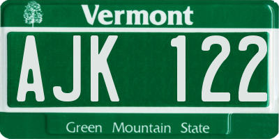 VT license plate AJK122