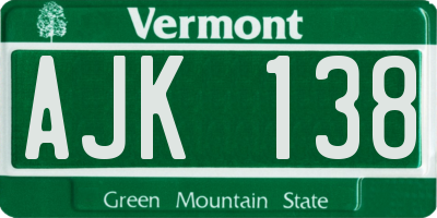 VT license plate AJK138