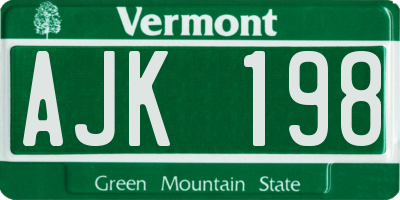 VT license plate AJK198