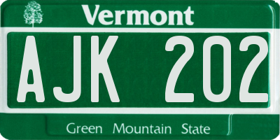 VT license plate AJK202