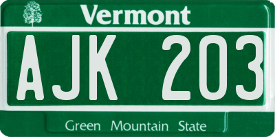 VT license plate AJK203