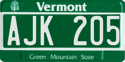 VT license plate AJK205