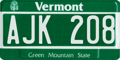 VT license plate AJK208