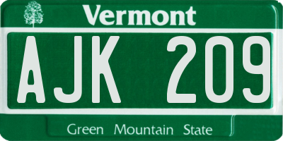 VT license plate AJK209