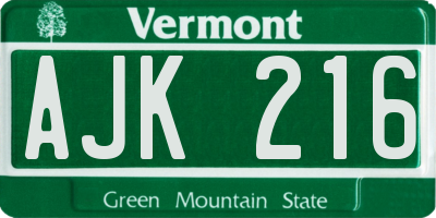 VT license plate AJK216