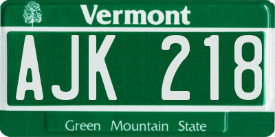 VT license plate AJK218