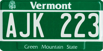 VT license plate AJK223