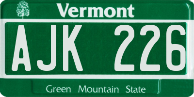 VT license plate AJK226