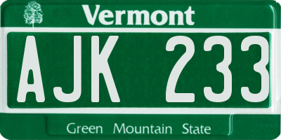 VT license plate AJK233