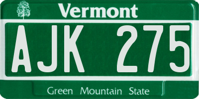 VT license plate AJK275