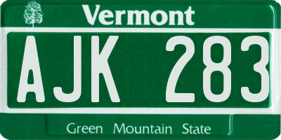 VT license plate AJK283