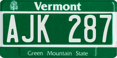 VT license plate AJK287