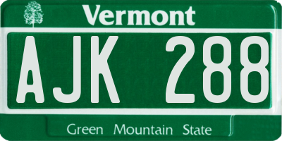 VT license plate AJK288