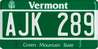 VT license plate AJK289