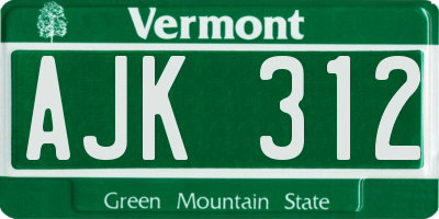 VT license plate AJK312