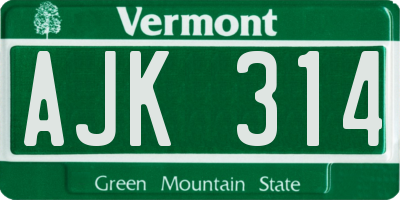 VT license plate AJK314