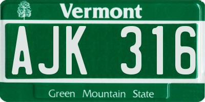 VT license plate AJK316