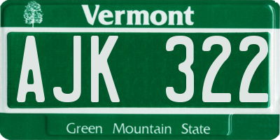 VT license plate AJK322