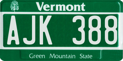 VT license plate AJK388