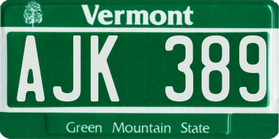 VT license plate AJK389