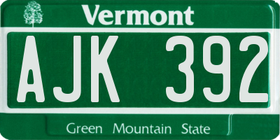 VT license plate AJK392