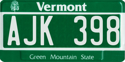 VT license plate AJK398