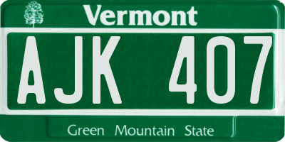 VT license plate AJK407