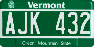 VT license plate AJK432