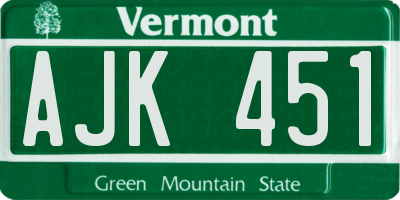 VT license plate AJK451