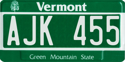 VT license plate AJK455