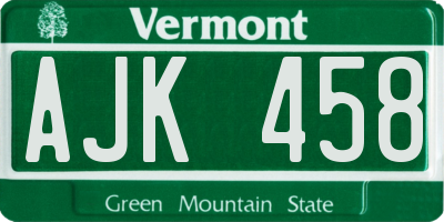 VT license plate AJK458