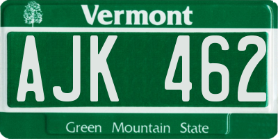 VT license plate AJK462