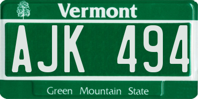VT license plate AJK494