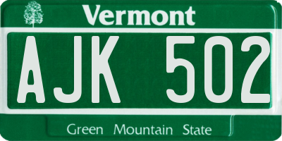 VT license plate AJK502