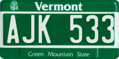 VT license plate AJK533