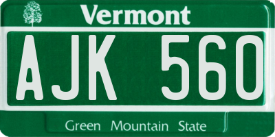 VT license plate AJK560