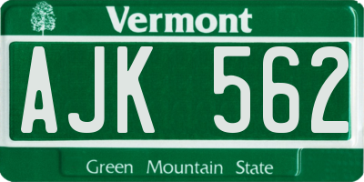 VT license plate AJK562