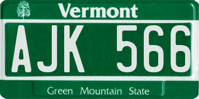 VT license plate AJK566