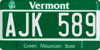 VT license plate AJK589