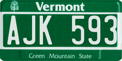 VT license plate AJK593