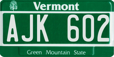 VT license plate AJK602