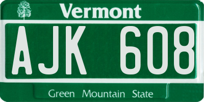 VT license plate AJK608