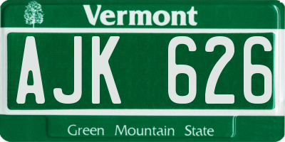 VT license plate AJK626