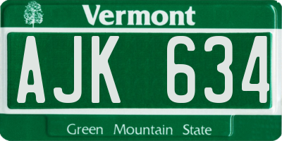 VT license plate AJK634