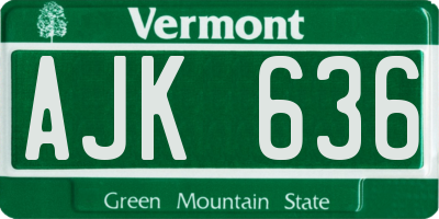 VT license plate AJK636