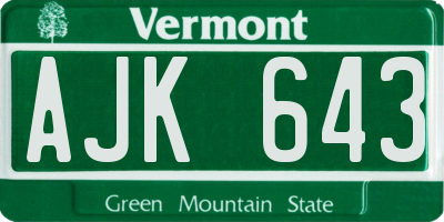 VT license plate AJK643