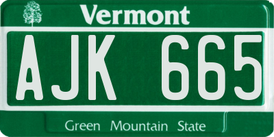 VT license plate AJK665