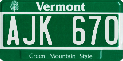 VT license plate AJK670
