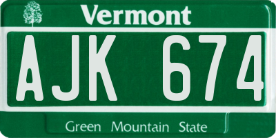 VT license plate AJK674