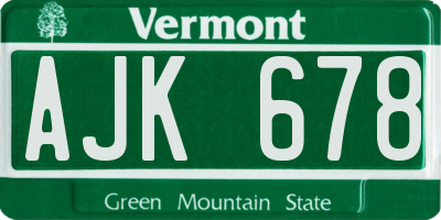 VT license plate AJK678